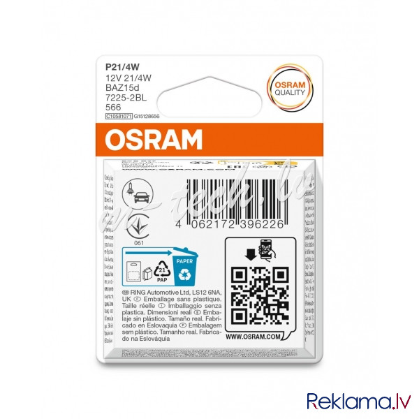 O7225-2BL - OSRAM ORIGINAL 7225-2BL P21/4W BAZ15d 12V 21/4W Rīga - foto 1