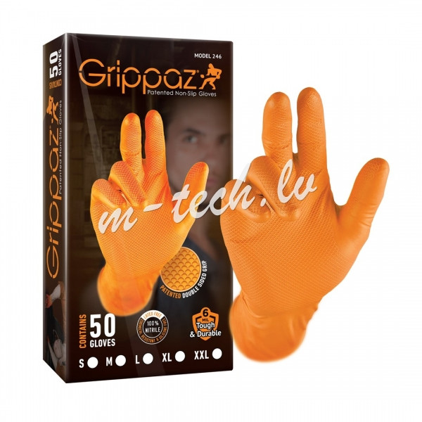 GLV-GRP-O-XXL - Grippaz Nitrile Fishscale 240mm 6mil 50pcs/box Orange Size XXL Рига - изображение 1