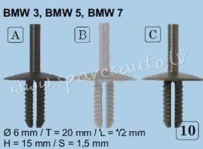 10A - 51111944537 BMW 3, BMW 5, BMW 7 Ø 6 - Plastmasas Turētāji - UNSORTED PLASTMASAS TURĒTĀJS Rīga - foto 1