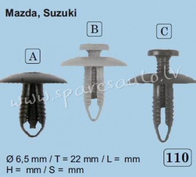 110A - Mazda, Suzuki Ø 6,5 - Plastmasas Turētāji - UNSORTED PLASTMASAS TURĒTĀJS Rīga - foto 1