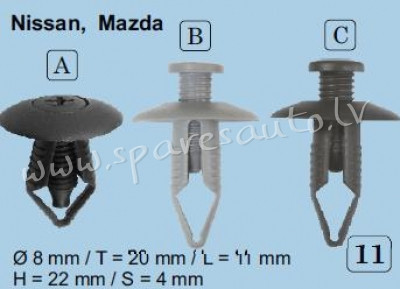 11A - Honda MB547806, Nissan 6385401A00  Ø 8 - Plastmasas Turētāji - UNSORTED PLASTMASAS TURĒTĀJS Рига - изображение 1