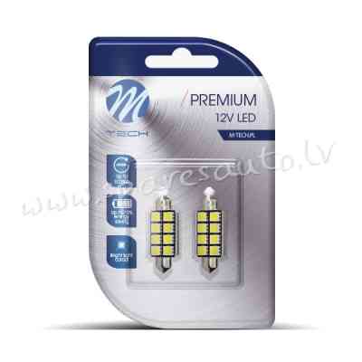 LB327W - M-TECH BLISTER 2X DIODA LED L327 - C5W 41MM 8LEDXSMD5050 RAD. CANBUS, WHITE - Gaismas Diožu Рига
