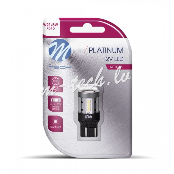 LB865W-01B - Blister 1x Diode LED M-TECH Platinum T20 7443 W21/5W 15x3030SMD 12-24V CANBUS. White Rīga - foto 1