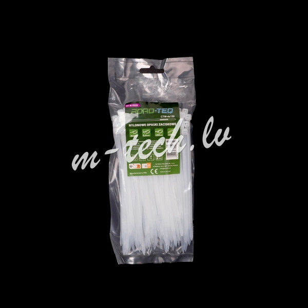 CTW-4X150 - ROAD-TEQ Nylon Cable Ties. size: 3.6x150mm. 100 pcs. white. Рига - изображение 1