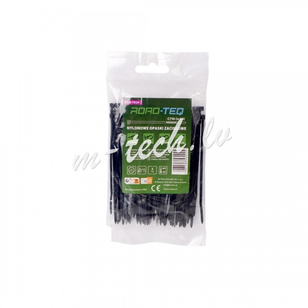 CTB-3X100 - ROAD-TEQ Nylon Cable Ties. size: 2.5x100mm. 100 pcs. black. Rīga - foto 1