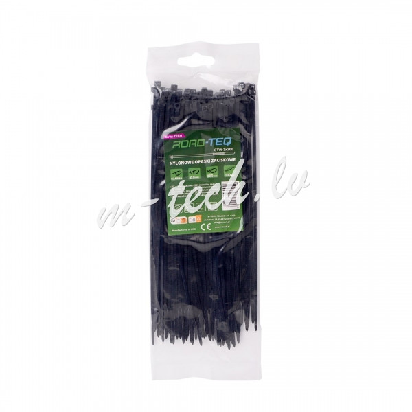 CTB-3X200 - ROAD-TEQ Nylon Cable Ties. size: 2.5x200mm. 100 pcs. black. Rīga - foto 1