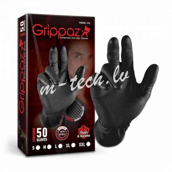 GLV-GRP-B-XXL - Grippaz Nitrile Fishscale 240mm 6mil 50pcs/box Black Size XXL Rīga