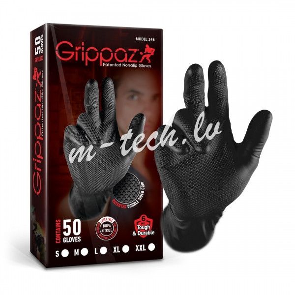 GLV-GRP-B-XXL - Grippaz Nitrile Fishscale 240mm 6mil 50pcs/box Black Size XXL Rīga - foto 1