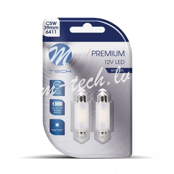 LB362W - Blister M-TECH Premium LB362W - C5W 39mm. 12V 2xSMD2835. CANBUS. White Rīga - foto 1