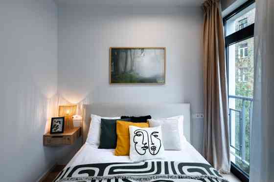 A modern and meticulously designed studio apartment is available for reservation at Ernesta Birzniek Rīga