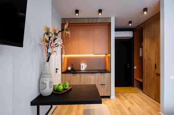 A modern and meticulously designed studio apartment is available for reservation at Ernesta Birzniek Rīga