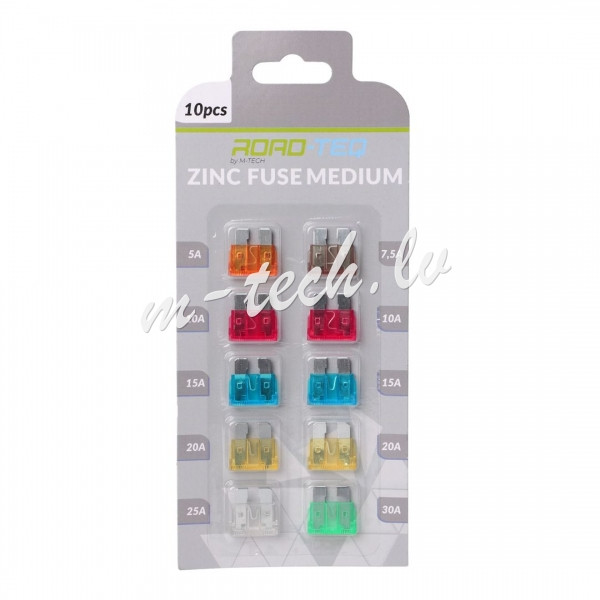 PFS007 - ZINC FUSE MEDIUM BLISTER CARD PACKING  10 PCS (5A. 7.5A. 10A x2. 15A x2. 20A x2. 25A. 30A) Rīga - foto 1