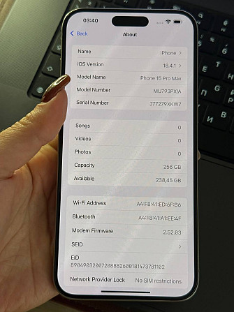 IPhone 15 Pro Max, 256 GB, Natural Titanium.
Всё работает отлично: Face ID, камеры, динамики,... Rīga - foto 7