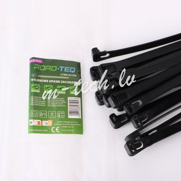 CTBR-9X1200 - ROAD-TEQ Reusable Nylon Cable Ties. size: 9x1200mm 20 pcs. black Rīga - foto 1