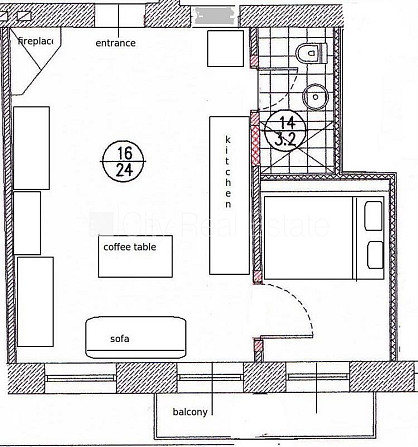 Fasādes māja, ir lifts, kāpņu telpa pēc kosmētiskā remonta, viena istaba izolēta, studio Rīga - foto 18