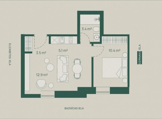 2-istabu dzīvoklis projektā Šefela nams Baznīcas ielā 5.  Dzīvoklis tiek pārdots ar balto Rīga - foto 3