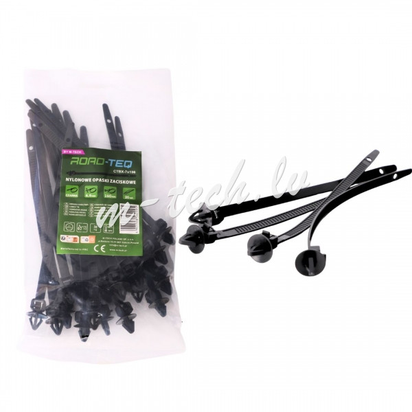 CTBX-7X156 - ROAD-TEQ Nylon Cable Ties with X clip type. size: 6.8x156mm 20 pcs. black Rīga - foto 1