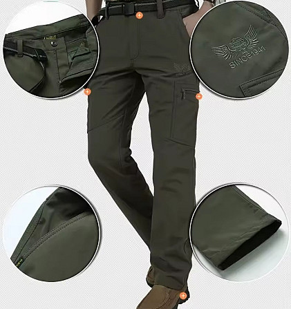 Мужские зимние флисовые тактические брюки-карго, охотничьи, рабочии брюки из софтшелла, тёплые... Рига - изображение 2