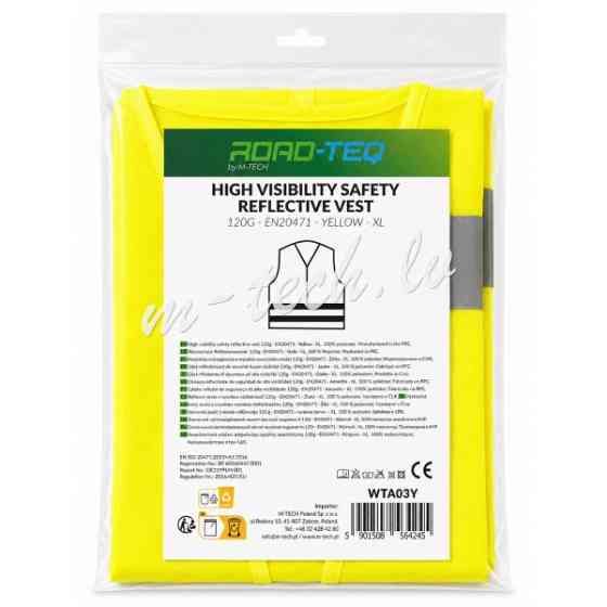 WTA03Y - High visibility safety vest  ROAD-TEQ 120g - EN20471 - Yellow - XL Rīga