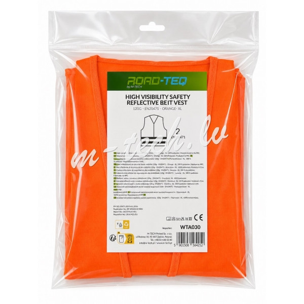 WTA03O - High visibility safety vest ROAD-TEQ 120g - EN20471 - Orange - XL Rīga - foto 1