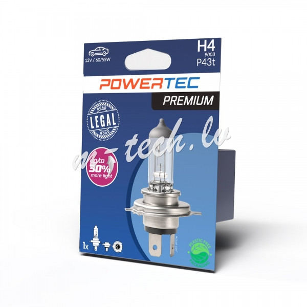 PTPZ04-01B - Żarówka halogenowa POWERTEC PREMIUM H4 9003 HB2 12V 60/55W P43t Rīga - foto 1