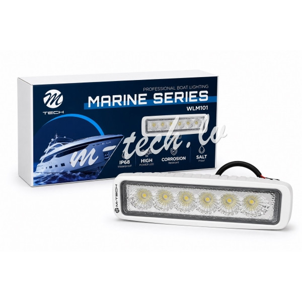 WLM101 - M-TECH Work Light Marine 18W 6x3W LED 6.0" 12/24V IP68 Flood Рига - изображение 1