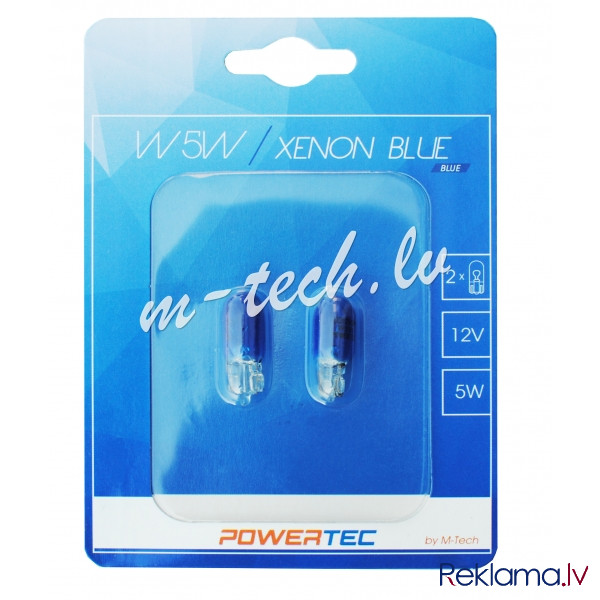 PTZXB12-02B - Powertec Xenon Blue W5W T10 5W 12V Wedge BLUE Blister Rīga - foto 1