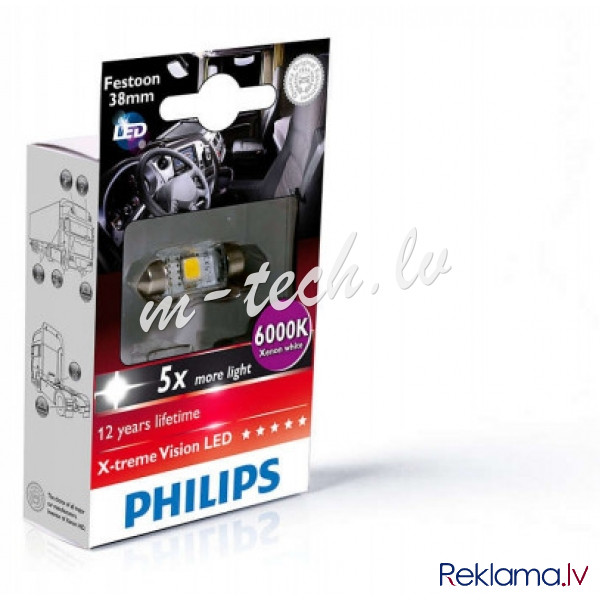 PH 249446000KX1 - Philips Festoon X-tremeVision LED T10.5x38 6 000 K 24V1W SV8.5 X1 Рига - изображение 1