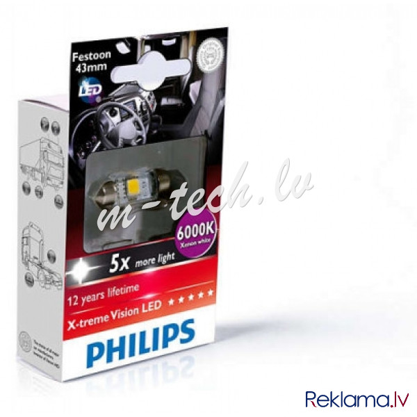 PH 249466000KX1 - Philips Festoon X-tremeVision LED T10.5x43 6 000 K 24V1W SV8.5 X1 Rīga - foto 1