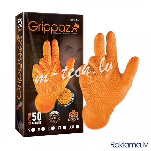 GLV-GRP-O-XL - Grippaz Nitrile Fishscale 240mm 6mil 50pcs/box Orange Size XL Рига - изображение 1