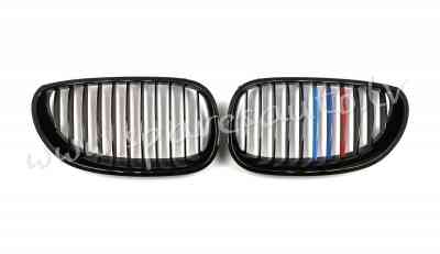 A0195 - BMW 5 E60 2003.07- grille gloss black (3colours tapes,set2pcs) - Jauns Produkts - UNSORTED C Rīga