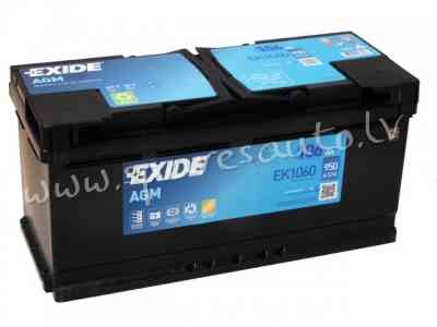 K-EK1060 - Akumulators EXIDE START-STOP AGM EK1060 12V 106Ah 950A(EN) 392x175x190 0/1 - Akumulators  Rīga