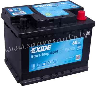 K-EK600 - Akumulators EXIDE AGM EK600 12V 60Ah(c20) 680A(EN) 242x175x190 0/1 - Akumulators - UNSORTE Рига