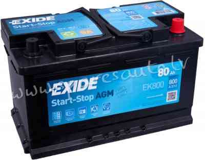 K-EK800 - Akumulators EXIDE START-STOP AGM EK800 12V 80Ah 800A(EN) 315x175x190 0/1 - Akumulators - U Рига