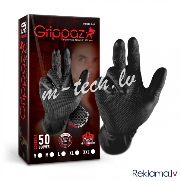 GLV-GRP-B-L - Grippaz Nitrile Fishscale 240mm 6mil 50pcs/box Black Size L Рига - изображение 1